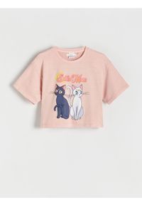 Reserved - T-shirt Sailor Moon - brudny róż. Kolor: różowy. Materiał: bawełna