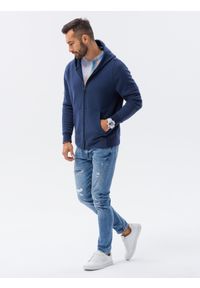 Ombre Clothing - Bluza męska rozpinana hoodie z nadrukami - granatowa V3 B1423 - XL. Kolor: niebieski. Materiał: poliester, elastan, bawełna. Wzór: nadruk #7