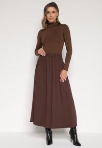 Born2be - Brązowa Bawełniana Spódnica o Rozkloszowanym Kroju Tusnara. Kolor: brązowy. Materiał: bawełna #7