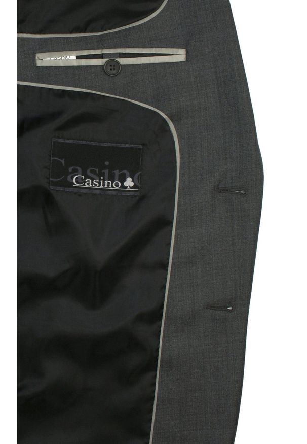 Casino - Garnitur Dwuczęściowy Grafitowy Elegancki, Zapinany na Dwa Guziki, Spodnie w Kant -CASINO. Kolor: szary. Materiał: wiskoza, poliester