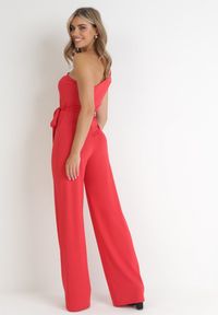 Born2be - Czerwony Kombinezon na Jedno Ramię z Materiałowym Paskiem Keana. Kolor: czerwony. Materiał: materiał. Długość: długie #5