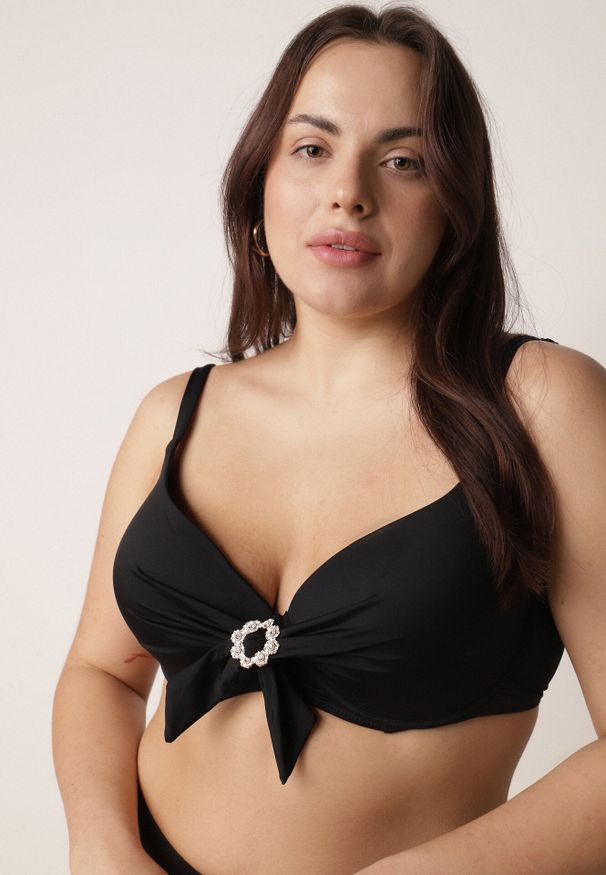 Born2be - Czarne Bikini Biustonosz z Cyrkoniami i Majtki Typu Figi Dorirose. Kolekcja: plus size. Kolor: czarny