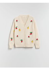 Reserved - Kardigan z ozdobną aplikacją - wielobarwny. Materiał: dzianina, wełna, bawełna. Wzór: aplikacja #1