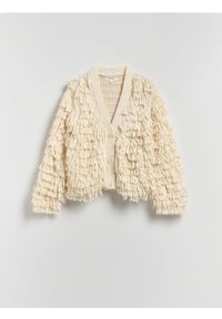 Reserved - Kardigan ze strukturalnym splotem - złamana biel. Materiał: bawełna, dzianina. Wzór: ze splotem #1