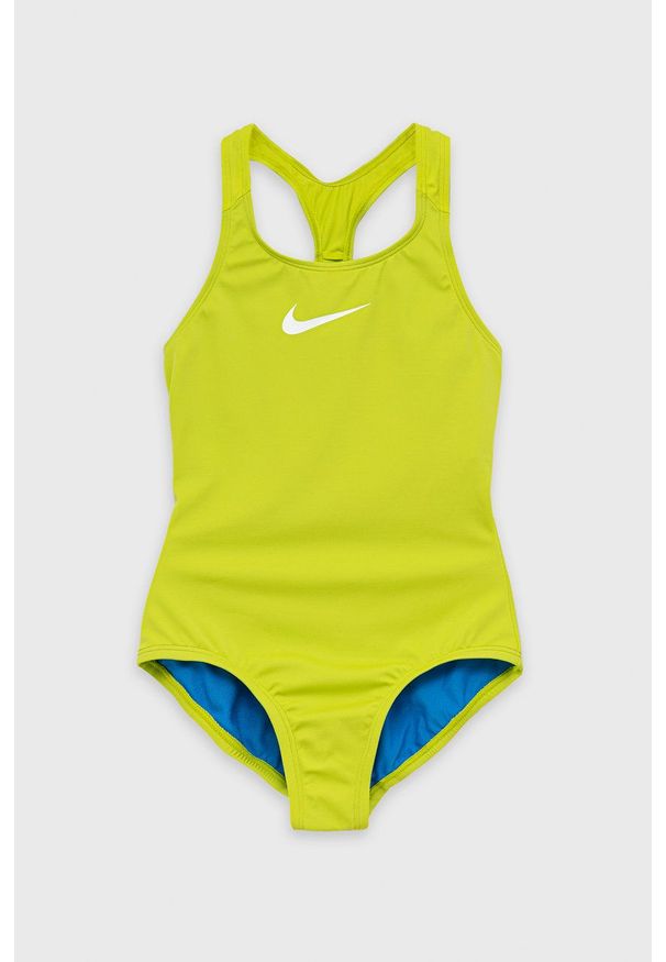 Nike Kids strój kąpielowy dziecięcy kolor zielony. Kolor: zielony. Materiał: materiał, dzianina. Rodzaj stanika: odpinane ramiączka