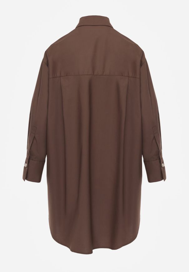 Born2be - Brązowa Bawełniana Koszula Oversize z Biżuteryjnymi Guzikami Adrearina. Okazja: do pracy, na co dzień, na spotkanie biznesowe. Kolor: brązowy. Materiał: bawełna. Styl: elegancki, biznesowy, klasyczny, casual