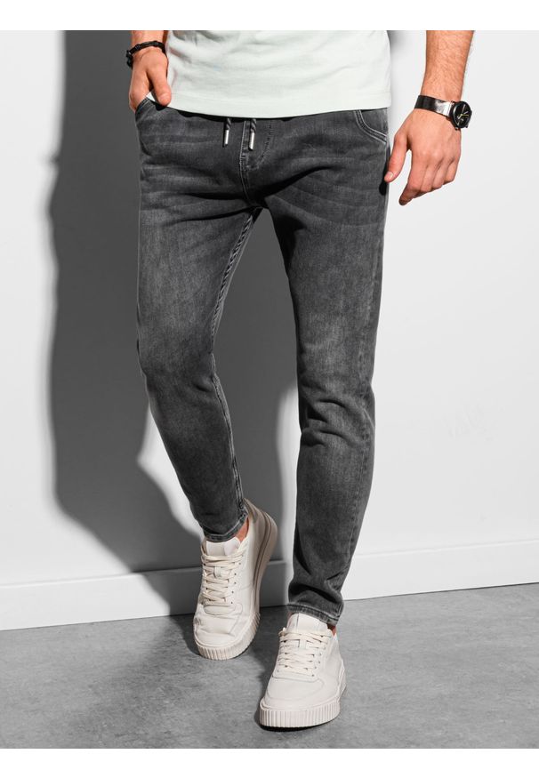 Ombre Clothing - Spodnie męskie joggery P1057 - grafitowe - XXL. Kolor: szary. Materiał: bawełna, jeans, elastan