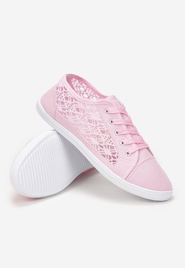 Renee - Różowe Tenisówki z Ażurowymi Wstawkami Po Bokach Salessa. Okazja: na co dzień. Kolor: różowy. Materiał: jeans. Wzór: ażurowy. Sezon: wiosna, lato. Styl: casual