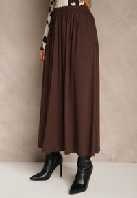 Renee - Brązowa Rozkloszowana Spódnica z Bawełny Tussala. Kolor: brązowy. Materiał: bawełna. Styl: elegancki #4