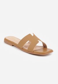 Renee - Beżowe Klapki VICES Basic z Ozdobnymi Wycięciami i Ściętym Noskiem Selestte. Okazja: na co dzień. Kolor: beżowy. Materiał: jeans. Sezon: lato. Styl: casual #4