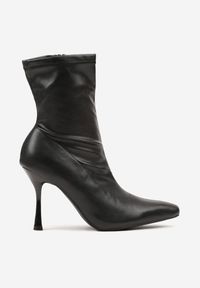 Born2be - Czarne Botki Vices na Szpilce z Przylegającą Cholewką Adinella. Okazja: na co dzień. Zapięcie: zamek. Kolor: czarny. Materiał: jeans. Szerokość cholewki: normalna. Obcas: na szpilce. Styl: casual, elegancki. Wysokość obcasa: średni #3