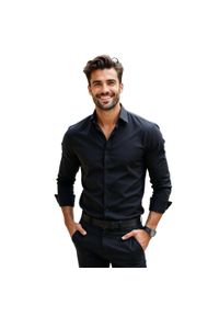 Czarna elastyczna koszula męska Modini Y79. Kolor: czarny. Materiał: tkanina, bawełna, lycra, elastan. Styl: klasyczny #1