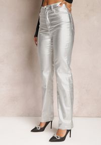 Renee - Srebrne Szerokie Spodnie z Imitacji Skóry Rileona. Kolor: srebrny. Materiał: skóra. Sezon: jesień, zima #2