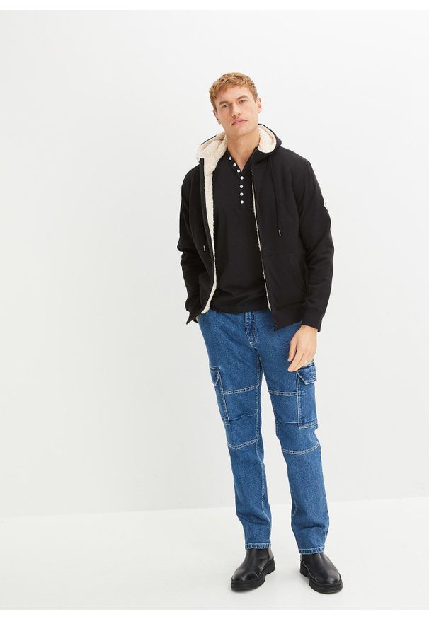 bonprix - Shirt z dekoltem henley, z bawełny organicznej, Slim Fit. Typ kołnierza: typu henley. Kolor: czarny. Materiał: bawełna. Długość rękawa: długi rękaw. Długość: długie