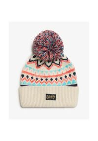 Czapka dzianinowa z wzorem dla kobiet Superdry. Kolor: beżowy. Materiał: dzianina. Sezon: zima #1