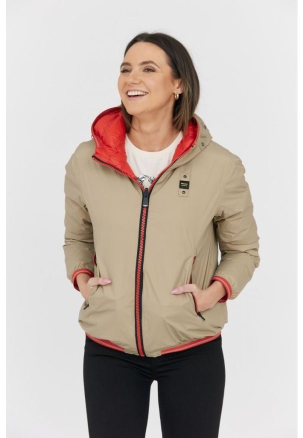 Blauer USA - BLAUER Pomarańczowo-beżowa damska dwustronna kurtka Stella reversible down jacket, Rozmiar L. Kolor: pomarańczowy. Materiał: puch