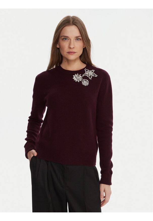 KAOS Sweter RI1KT022 Bordowy Regular Fit. Kolor: czerwony. Materiał: wełna