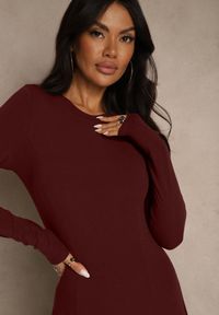 Renee - Bordowa Rozkloszowana Sukienka z Bawełny Tusmala. Okazja: na co dzień. Kolor: czerwony. Materiał: bawełna. Typ sukienki: proste. Styl: casual, elegancki #2