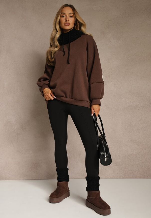 Renee - Czarne Klasyczne Legginsy High Waist z Zapiętkami i Ociepleniem Serafeia. Stan: podwyższony. Kolor: czarny. Materiał: koronka. Styl: klasyczny