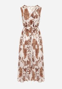 Born2be - Brązowa Kopertowa Sukienka z Wiskozą z Wiązanym Paskiem Nativire. Okazja: na co dzień. Typ kołnierza: dekolt w serek. Kolor: brązowy. Materiał: wiskoza. Typ sukienki: kopertowe. Styl: casual, elegancki, klasyczny #2