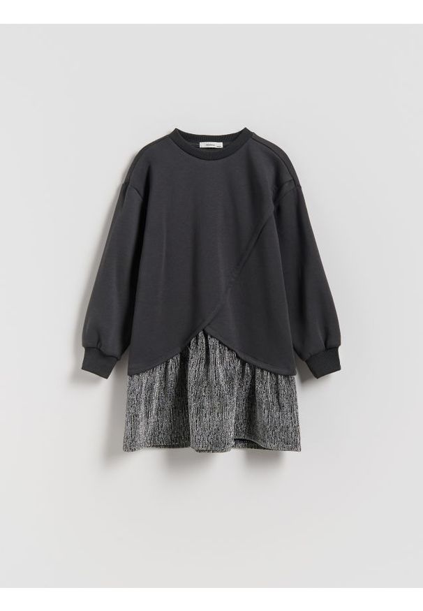 Reserved - Sukienka z łączonych materiałów - ciemnoszary. Kolor: szary. Materiał: materiał