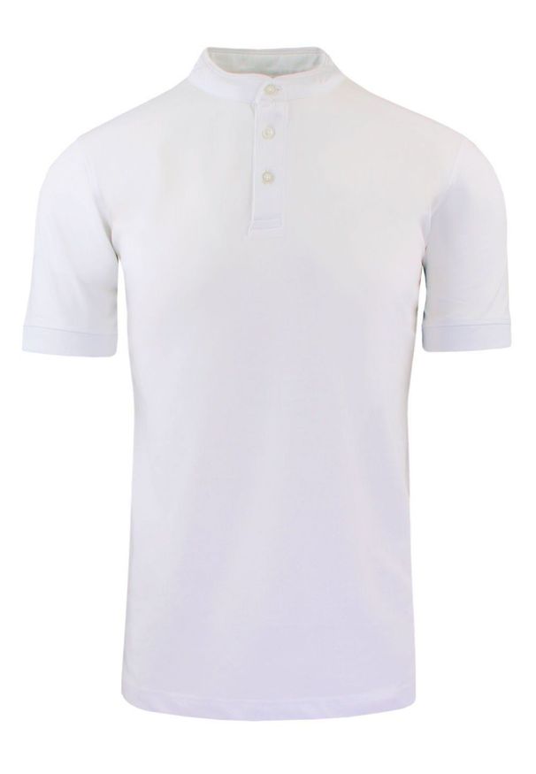 Męski T-Shirt na Stójce - Brave Soul - Biały. Okazja: na co dzień. Typ kołnierza: kołnierzyk stójkowy. Kolor: biały. Materiał: bawełna. Sezon: lato, wiosna. Styl: casual