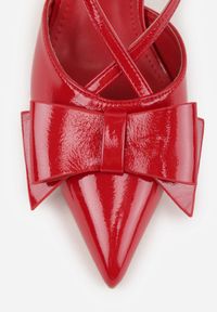 Born2be - Czerwone Eleganckie Szpilki VICES z Ozdobną Kokardą Adrelena. Nosek buta: szpiczasty. Zapięcie: sprzączka. Kolor: czerwony. Wzór: aplikacja. Materiał: skóra, lakier. Sezon: lato. Obcas: na szpilce. Styl: elegancki. Wysokość obcasa: średni #9