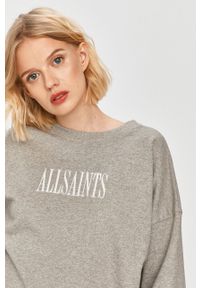 AllSaints - Bluza bawełniana. Typ kołnierza: bez kaptura. Kolor: szary. Materiał: bawełna. Wzór: aplikacja #5