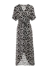 Born2be - Czarna Sukienka Achanie. Typ kołnierza: dekolt w serek. Kolor: czarny. Materiał: wiskoza, materiał. Długość rękawa: krótki rękaw. Typ sukienki: asymetryczne, kopertowe. Długość: maxi #3