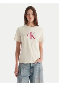 Calvin Klein Jeans T-Shirt Hero LV047B865G Beżowy Regular Fit. Kolor: beżowy. Materiał: bawełna #1
