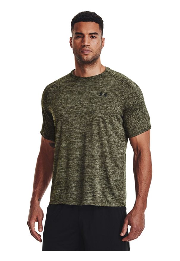 Koszulka treningowa męska Under Armour UA Tech 2.0 Ss Tee - oliwkowa/khaki. Kolor: oliwkowy, brązowy, wielokolorowy. Materiał: poliester, materiał