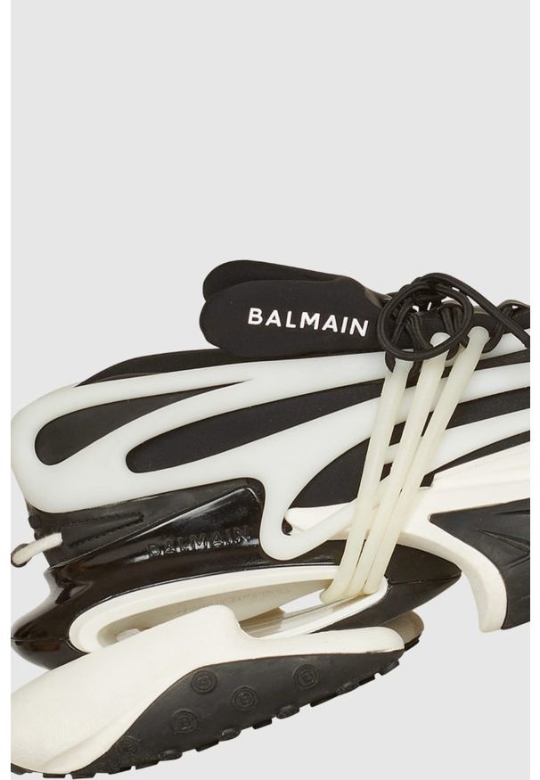 Balmain - BALMAIN Czarno-białe sneakersy damskie Unicorn, Rozmiar 41. Kolor: czarny. Materiał: materiał, skóra