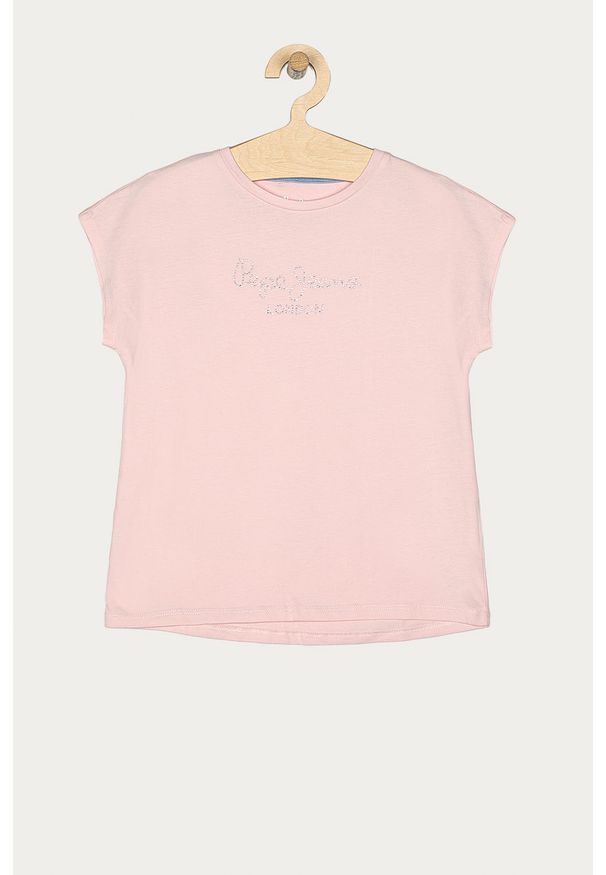 Pepe Jeans - T-shirt dziecięcy Nuria 128-180 cm. Okazja: na co dzień. Kolor: różowy. Materiał: bawełna, dzianina. Wzór: aplikacja. Styl: casual