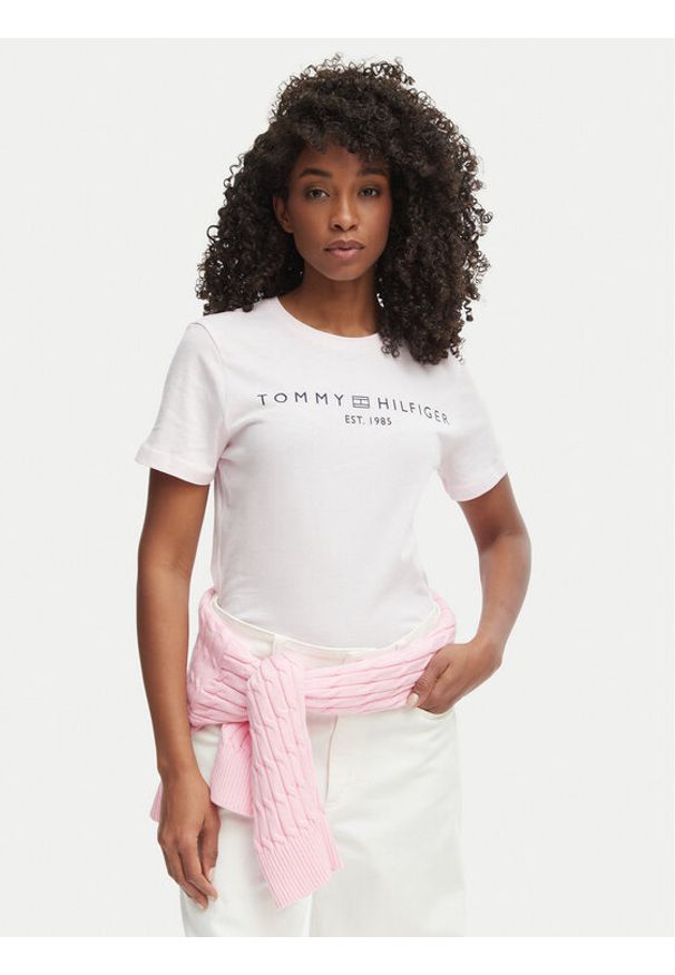 TOMMY HILFIGER - Tommy Hilfiger T-Shirt WW0WW40276 Różowy Regular Fit. Kolor: różowy. Materiał: bawełna