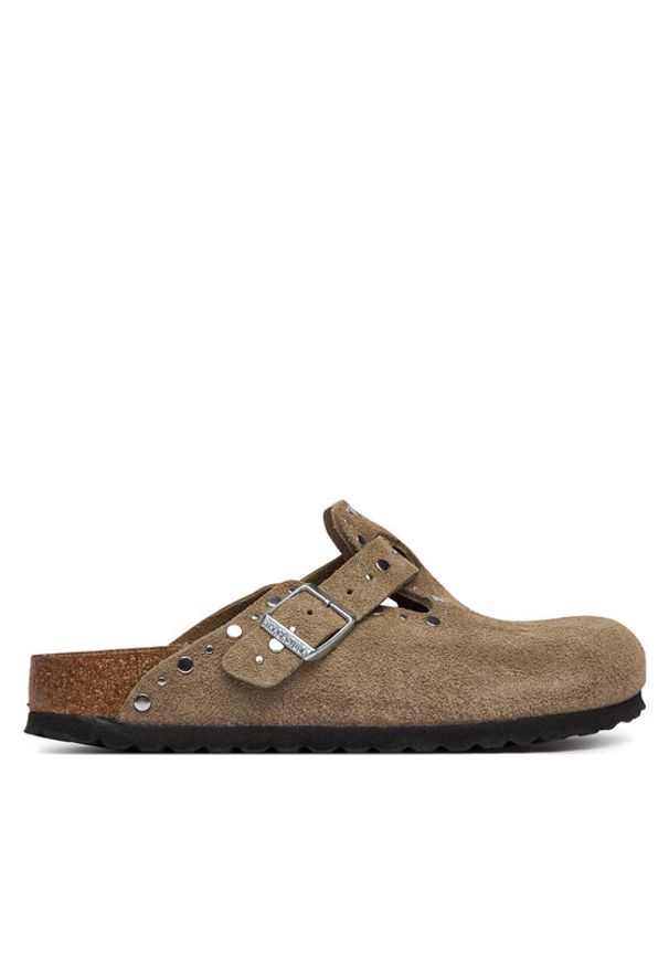 Birkenstock Klapki Boston Rivet 1030418 Beżowy. Kolor: beżowy. Materiał: zamsz, skóra