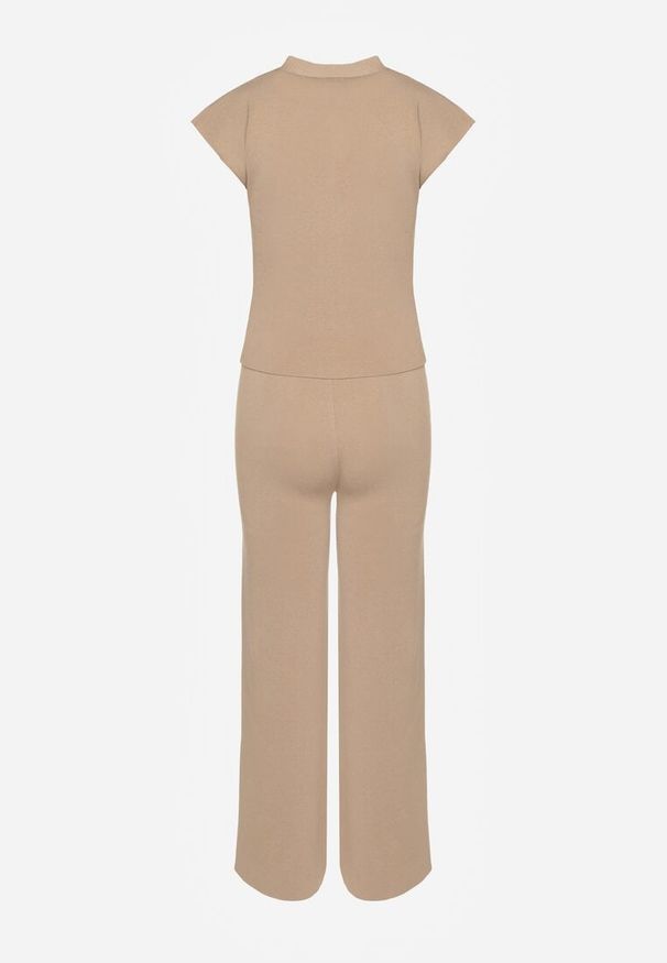 Renee - Beżowy Komplet Kamizelka i Spodnie Regular Annavie. Kolor: beżowy. Materiał: materiał