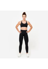 DOMYOS - Legginsy fitness damskie Domyos Push Up. Kolor: czarny. Materiał: poliamid, poliester, elastan, materiał. Sport: fitness