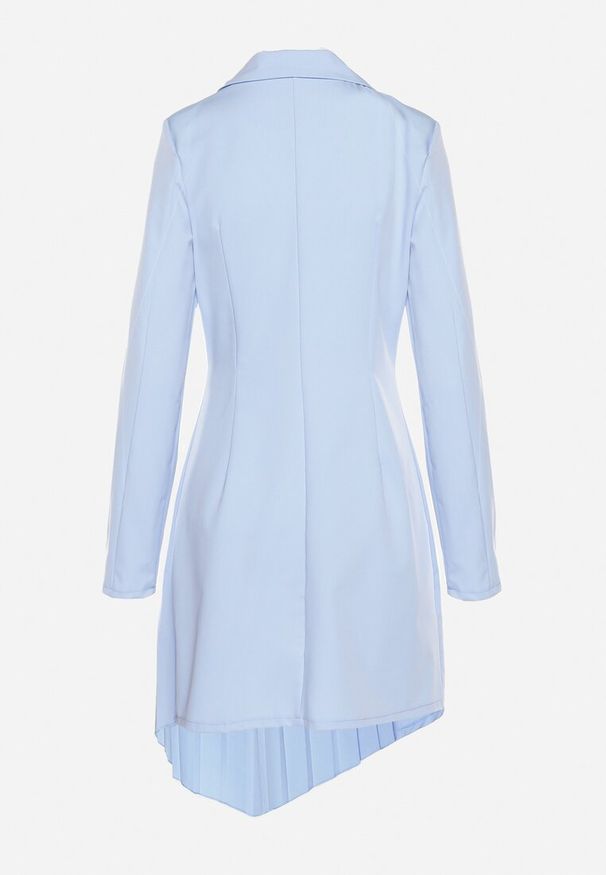 Born2be - Jasnoniebieska Rozkloszowana Sukienka Mini z Kopertową Górą i Plisami na Dole Lontasa. Kolor: niebieski. Typ sukienki: kopertowe. Styl: elegancki. Długość: mini