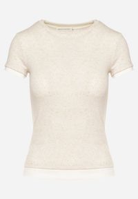 Born2be - Beżowy T-shirt z Lnem o Dopasowanym Kroju Salionaria. Okazja: na co dzień. Kolor: beżowy. Materiał: len. Styl: klasyczny, casual