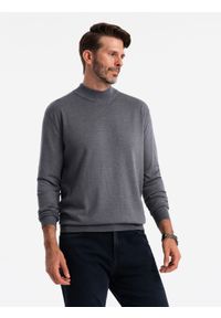 Ombre Clothing - Męski półgolf dzianinowy z wiskozą - szary melanż V3 - Rozmiar: XXL. Typ kołnierza: golf. Kolor: szary. Materiał: wiskoza, dzianina. Wzór: melanż #3
