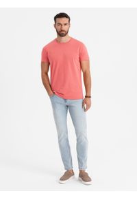 Ombre Clothing - T-shirt męski klasyczny bawełniany BASIC - koralowy V17 OM-TSBS-0236 - XXL. Okazja: na co dzień. Kolor: pomarańczowy. Materiał: bawełna. Styl: klasyczny #8