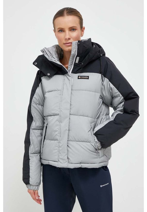 columbia - Columbia kurtka damska kolor szary zimowa. Kolor: szary. Materiał: włókno, materiał. Sezon: zima
