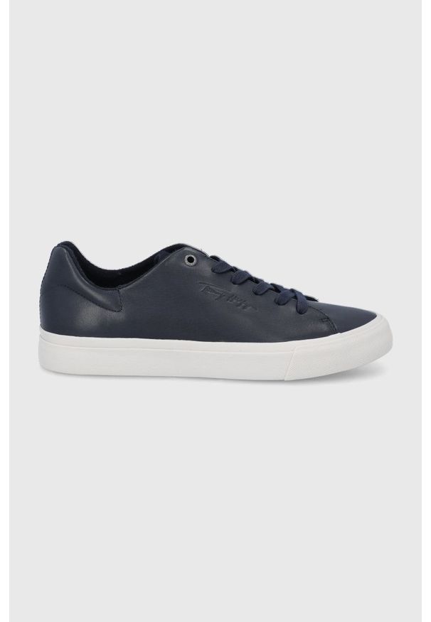 TOMMY HILFIGER - Tommy Hilfiger buty skórzane kolor granatowy. Nosek buta: okrągły. Zapięcie: sznurówki. Kolor: niebieski. Materiał: skóra. Obcas: na obcasie. Wysokość obcasa: niski