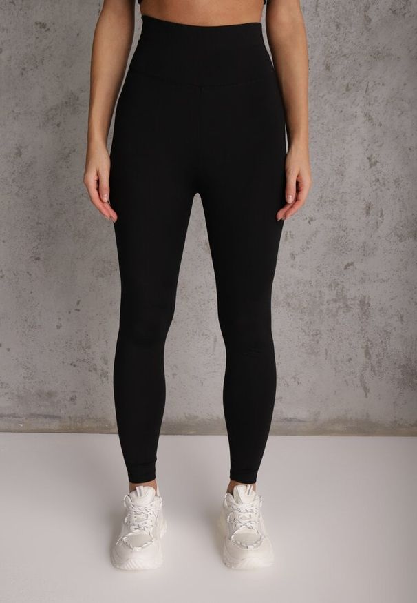 Renee - Czarne Casualowe Legginsy High Waist z Pasem Wspierającym Linię Talii Azivera. Okazja: na co dzień. Stan: podwyższony. Kolor: czarny. Styl: casual