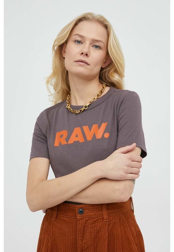 G-Star RAW - G-Star Raw t-shirt bawełniany kolor fioletowy. Okazja: na co dzień. Kolor: fioletowy. Materiał: bawełna. Wzór: nadruk. Styl: casual
