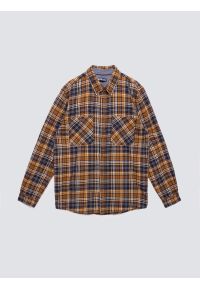 Big-Star - Koszula męska flanelowa w kratę granatowo-pomaraŅczowa Kolisar 403. Okazja: na co dzień. Kolor: niebieski. Materiał: jeans, tkanina, materiał. Wzór: kolorowy, kratka. Styl: casual