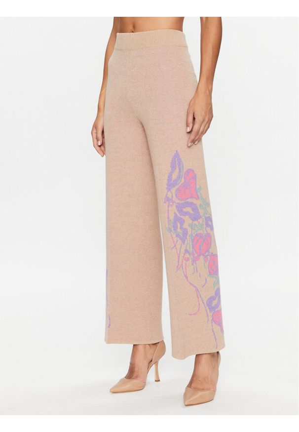 TwinSet - TWINSET Spodnie dzianinowe 232TP3681 Beżowy Wide Leg. Kolor: beżowy. Materiał: syntetyk, wiskoza