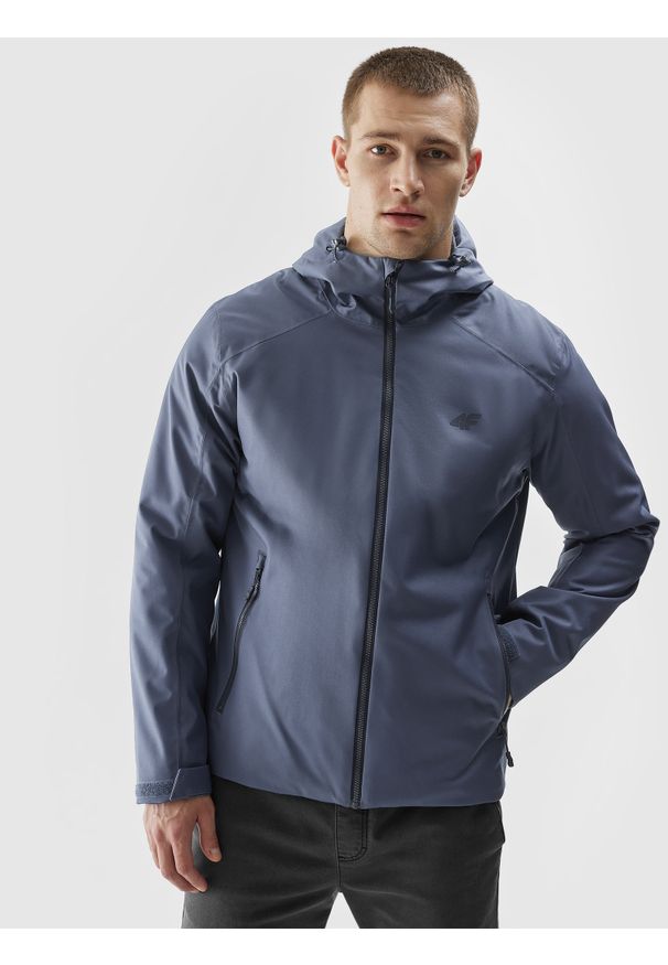 4f - Kurtka przejściowa membrana 5000 męska - granatowa. Typ kołnierza: kaptur. Kolor: niebieski. Materiał: polar, poliester