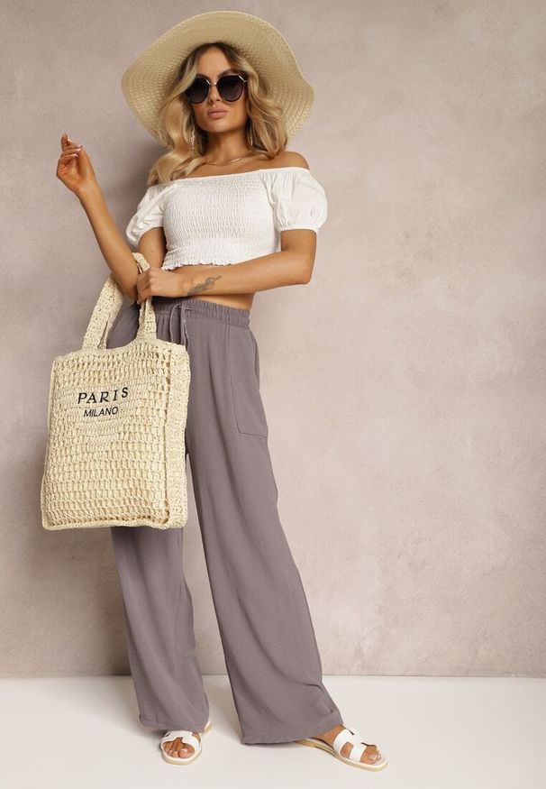 Renee - Szare Spodnie High Waist ze Sznurkiem w Talii i Prostą Nogawką Raveann. Okazja: na co dzień. Stan: podwyższony. Kolor: szary. Styl: casual