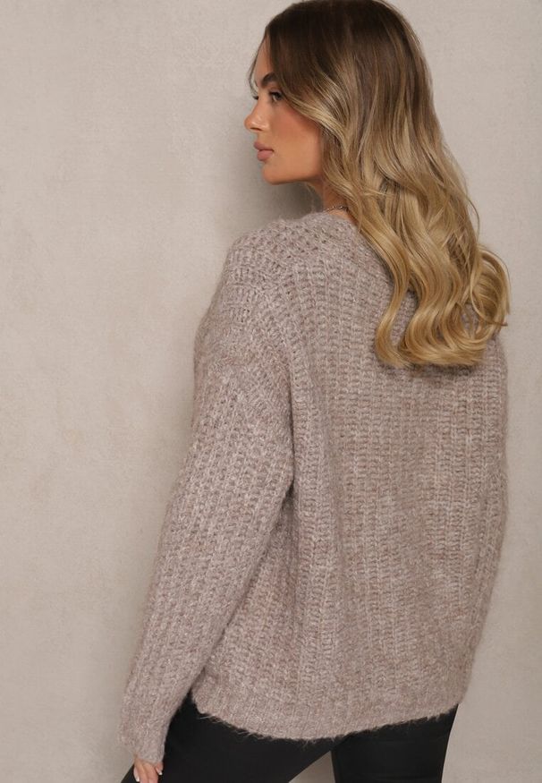Renee - Beżowy Rozpinany Kardigan z Wełną i Ściągaczami przy Rękawach Ciarella. Kolor: beżowy. Materiał: wełna. Sezon: zima